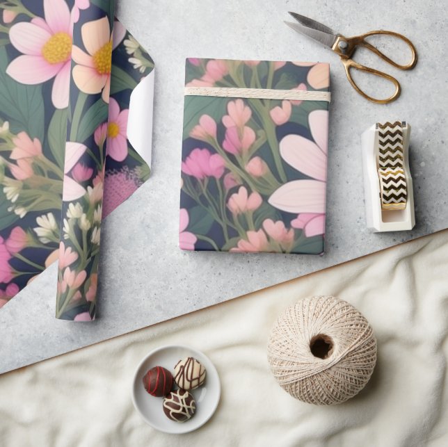 Lovely pink flowers Wrapping Paper (Crafts)