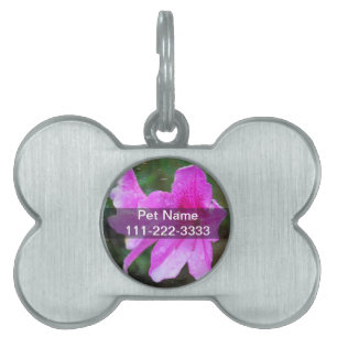 Lovely pink garden flowers with rain drops. floral pet name tag