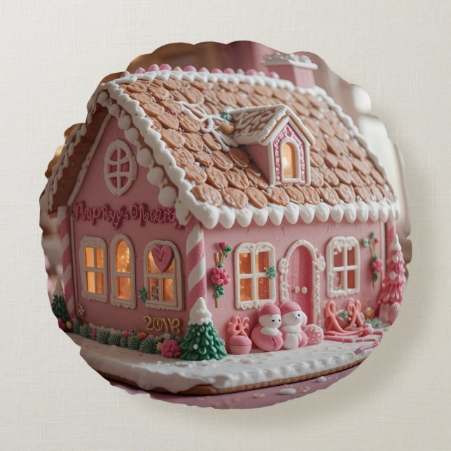 lovely pink gingerbread round cushion (Front)