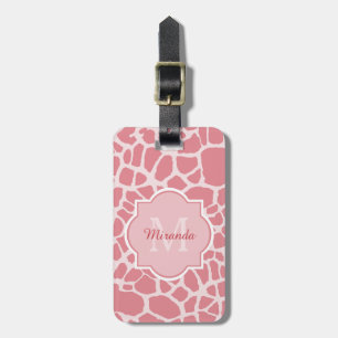 Lovely Pink Giraffe Pattern With Monogram and Name Luggage Tag