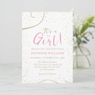 Lovely Pink Gold Girl Baby Shower Invitation