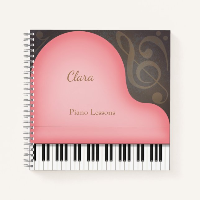 Lovely Pink Grand Piano Music Lover's Personalised Notebook (Front)