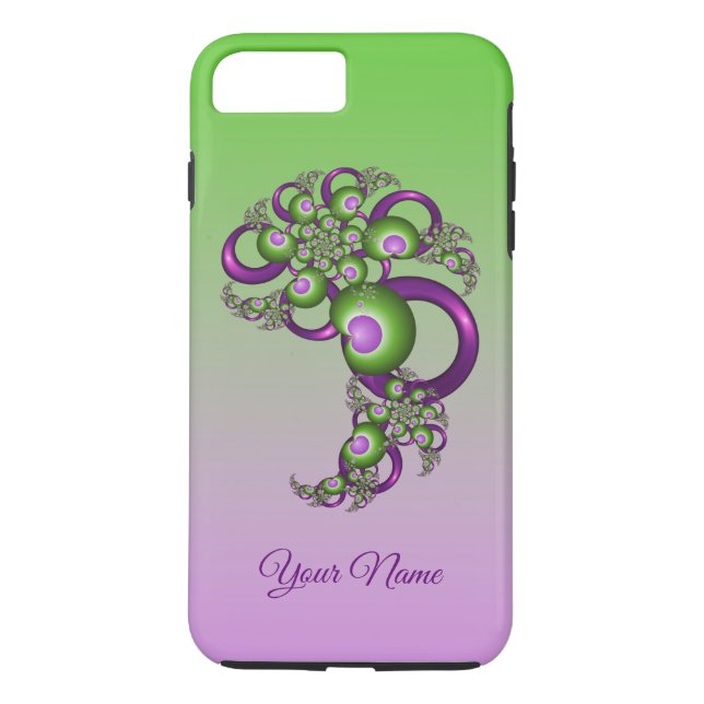 Lovely Pink Green Hearts Abstract Fractal Name Case-Mate iPhone Case (Back)