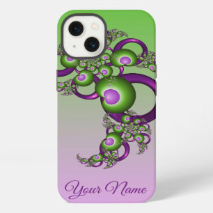 Lovely Pink Green Hearts Abstract Fractal Name iPhone 13 Case