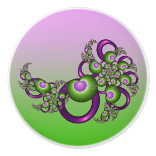 Lovely Pink Green Hearts Modern Abstract Fractal Ceramic Knob