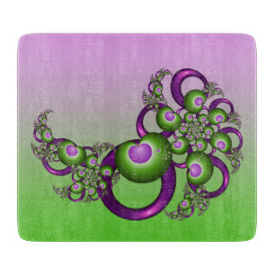 Lovely Pink Green Hearts Modern Abstract Fractal Cutting Board