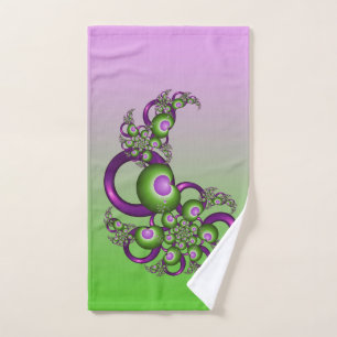 Lovely Pink Green Hearts Modern Abstract Fractal Hand Towel