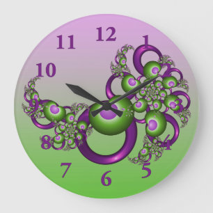 Lovely Pink Green Hearts Modern Abstract Fractal Large Clock