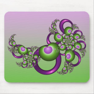 Lovely Pink Green Hearts Modern Abstract Fractal Mouse Mat