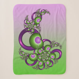 Lovely Pink Green Hearts Modern Abstract Fractal Sherpa Blanket