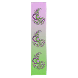 Lovely Pink Green Hearts Modern Abstract Fractal Short Table Runner