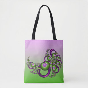 Lovely Pink Green Hearts Modern Abstract Fractal Tote Bag
