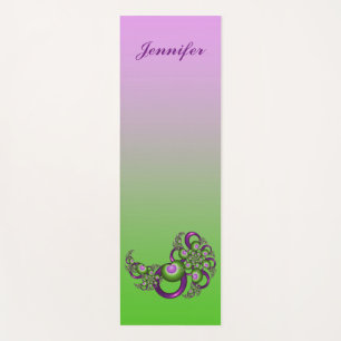 Lovely Pink Green Hearts Modern Fractal Name Yoga Mat