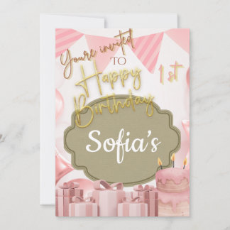 Lovely Pink Happy1st Birthday Invite