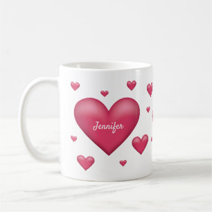 Lovely Pink Hearts With A Personalised Name Coffee Mug