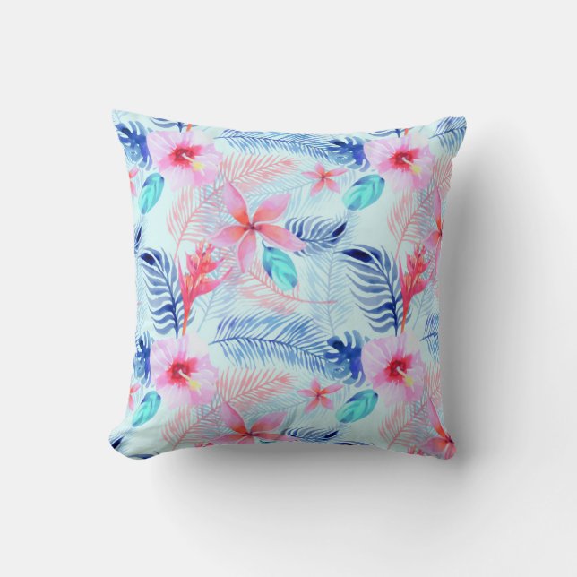 Lovely Pink Hibiscus Tropical Floral Pattern | Cushion (Front)