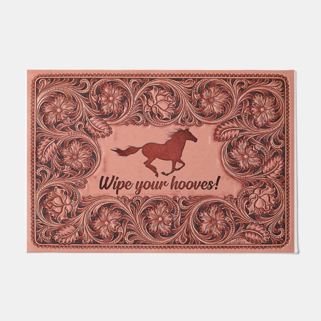 Lovely Pink Horse Doormat, Wipe Your Hooves Doormat (Front)