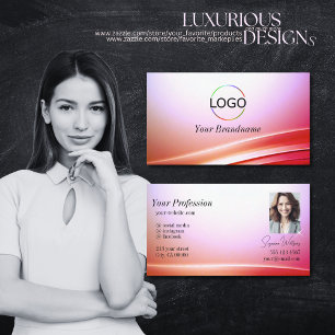 Lovely Pink Lilac Curved Decor with Logo and Photo Business Card