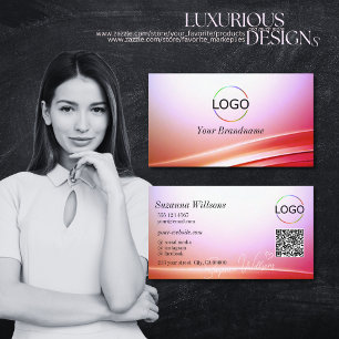 Lovely Pink Lilac Curved Decor with Logo QR Code Business Card