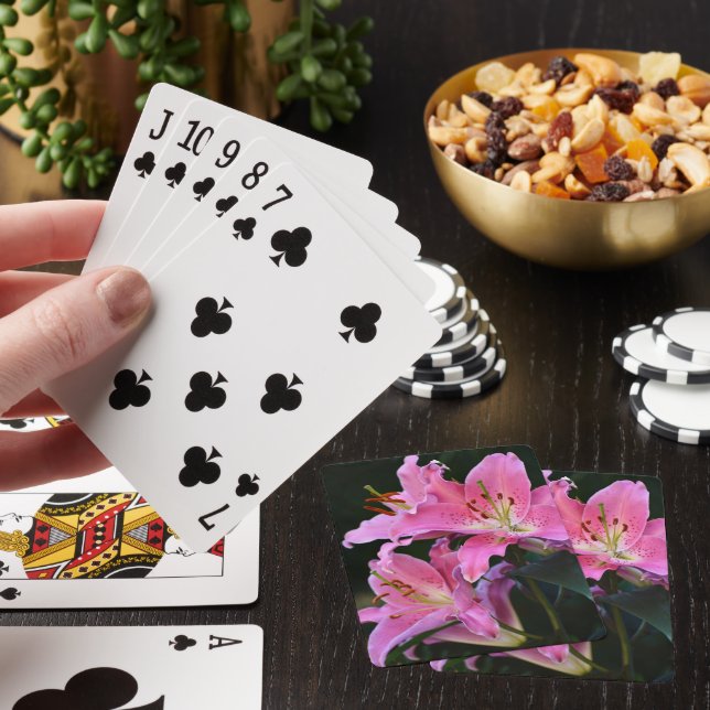 Lovely Pink Lily Blooms Floral Playing Cards (In Situ)