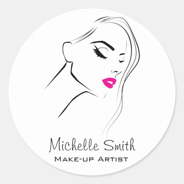 Lovely pink lips make up artist  branding classic round sticker (Front)