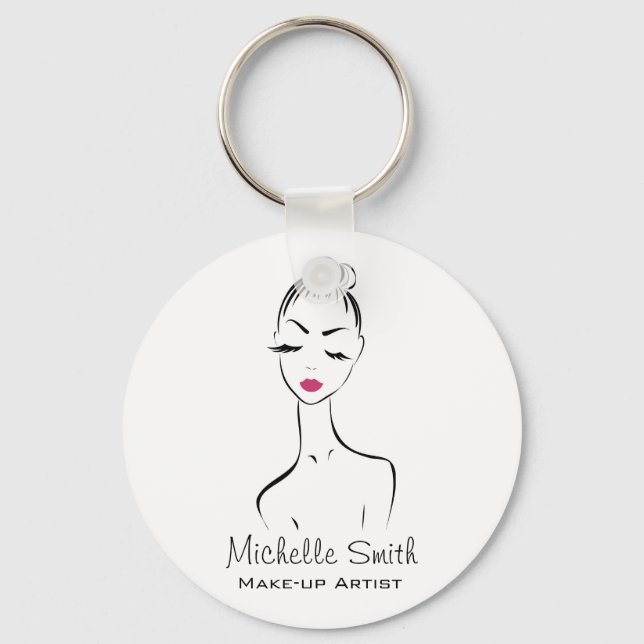 Lovely pink lips make up artist  branding key ring (Front)