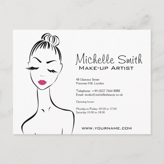 Lovely pink lips make up artist  branding postcard (Front)