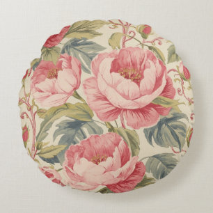 Lovely Pink Peoni Flowers Pattern, Elegant Round Cushion