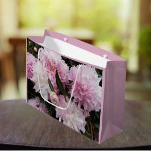 Lovely Pink Peonies Floral Large Gift Bag