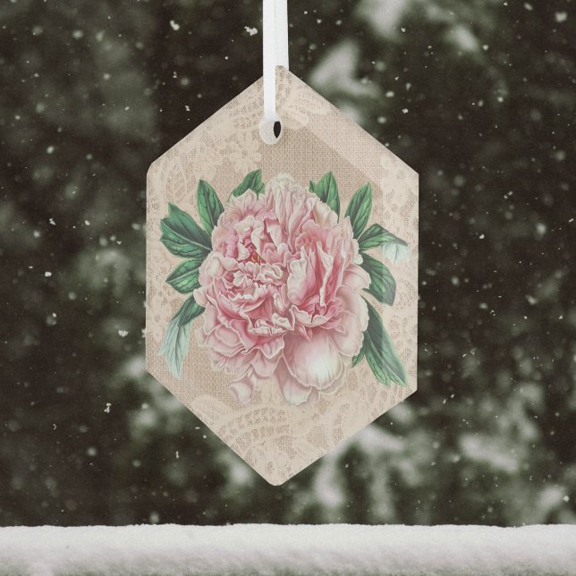 Lovely Pink Peony on Pink Faux Lace Glass Tree Decoration (Creator Uploaded)