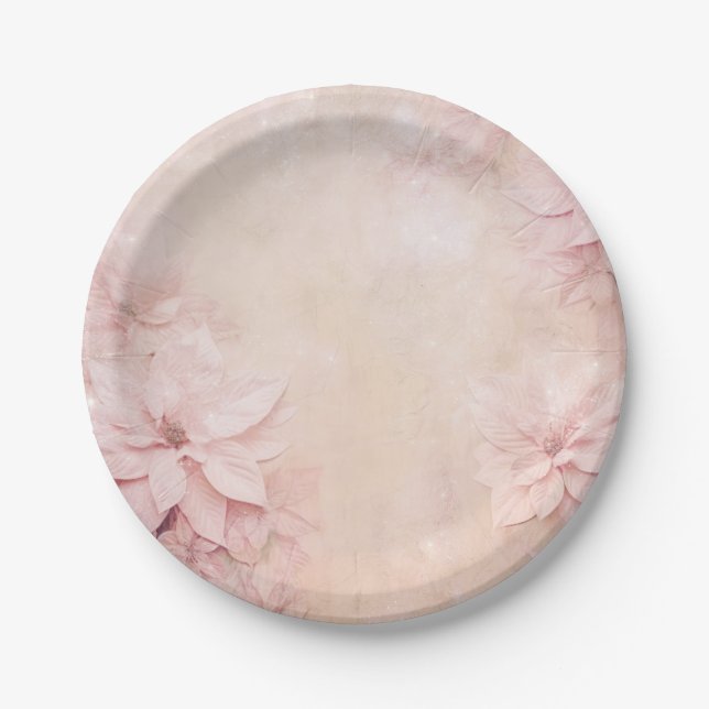 Lovely Pink Poinsettia  Paper Plate (Front)