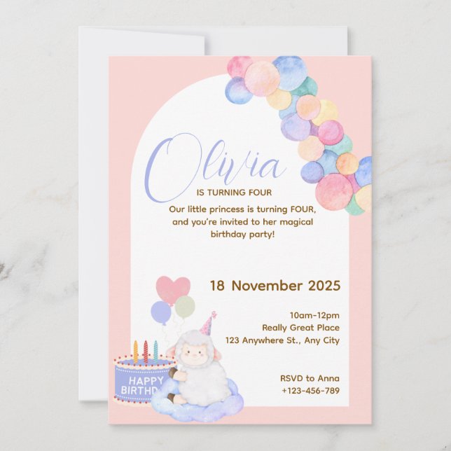 Lovely Pink Princess Birthday Card for Baby Girl (Front)