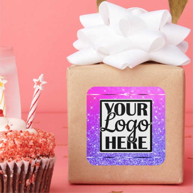 Lovely PInk Purple Glitter Sparkle Stars with Logo Square Sticker (Party)
