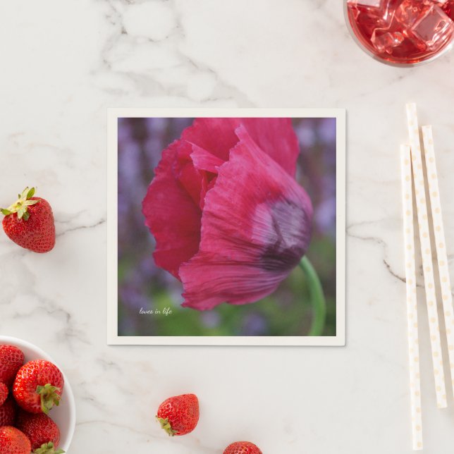 Lovely PInk & Purple Poppy Flower Napkin (Insitu)