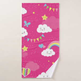 Lovely Pink Rainbow Sky repeating pattern. A seaml Bath Towel