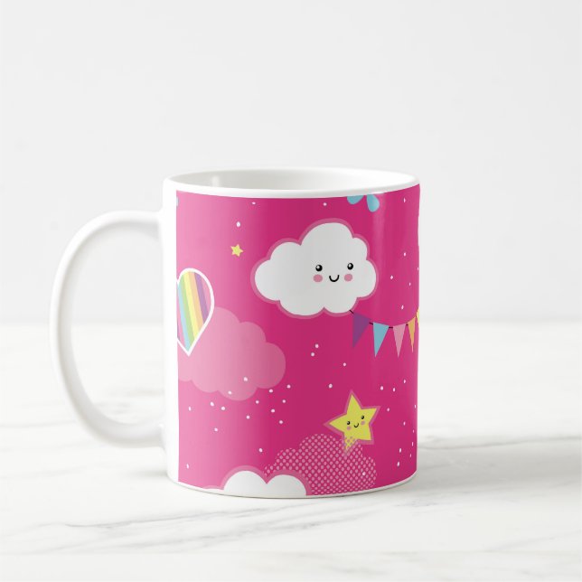 Lovely Pink Rainbow Sky repeating pattern. A seaml Coffee Mug (Left)