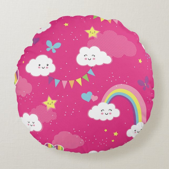 Lovely Pink Rainbow Sky repeating pattern. A seaml Round Cushion (Front)