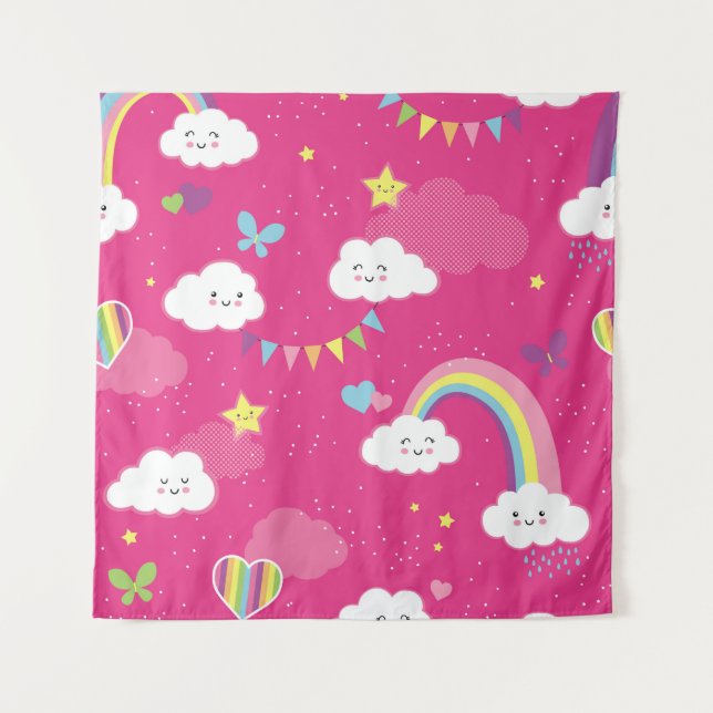 Lovely Pink Rainbow Sky repeating pattern. A seaml Tapestry (Front)