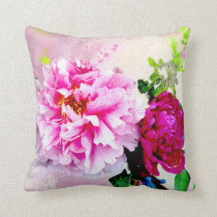 Lovely Pink & Red Peonies Custom Pillow