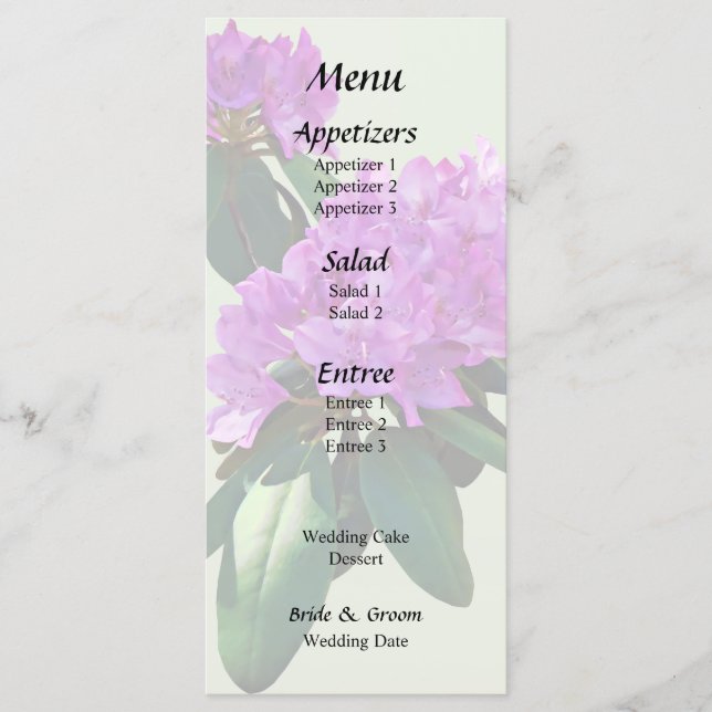 Lovely Pink Rhododendrons Menu (Front)