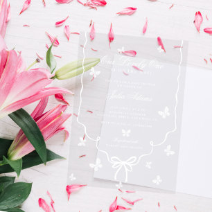 Lovely Pink Rose Floral Golden Bow Baby shower Acrylic Invitations