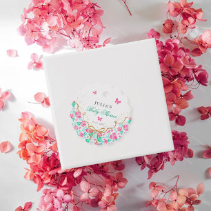 Lovely Pink Rose Floral Golden Bow Baby shower Favour Tags