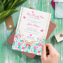 Lovely Pink Rose Floral Golden Bow Baby shower