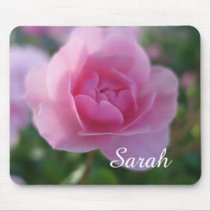 lovely pink rose flower, add your name mouse mat