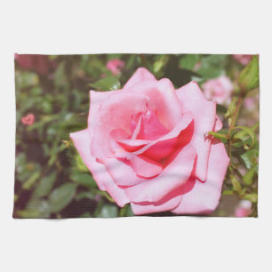 lovely pink rose flower with sweet hearts tea towel