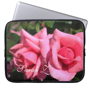 Lovely pink rose flowers laptop case. with name. laptop sleeve