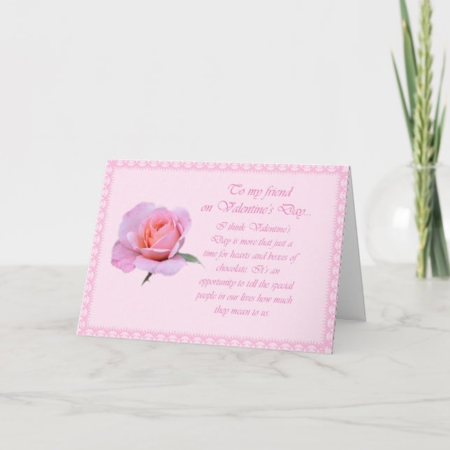 Lovely Pink Rose Happy Valentine's Day Friend Card (Front)