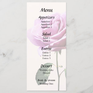 Lovely Pink Rose With Leaves Wedding Menu