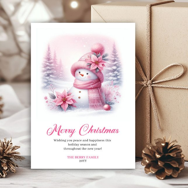 Lovely pink snowman Christmas kids card editable  (Lovely pink snowman Christmas kids card editable layout)