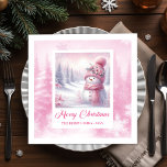 Lovely Pink Snowman Winter Scene Christmas Napkins<br><div class="desc">✅ For matching items search #67S in my collections ✅ Celebrate the magic of the season with these charming Christmas napkins featuring a delightful watercolor pink snowman surrounded by a cozy pastel winter forest scene. Designed in soft blush tones with whimsical snowy details, these festive napkins add a warm and...</div>